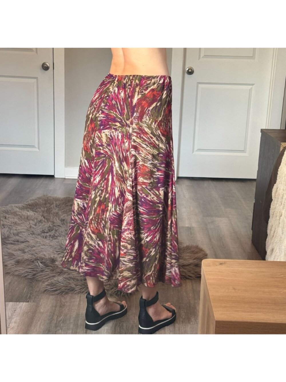Boho Abstract Maxi Skirt Womens 10P Flowy Earth Tone Festival Coastal Chic Skirt - Picture 3 of 7